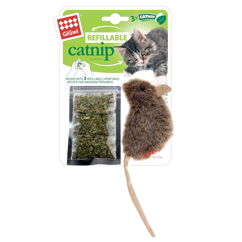 Refillable Catnip (Mouse) with 3 catnip teabags in ziplock bag