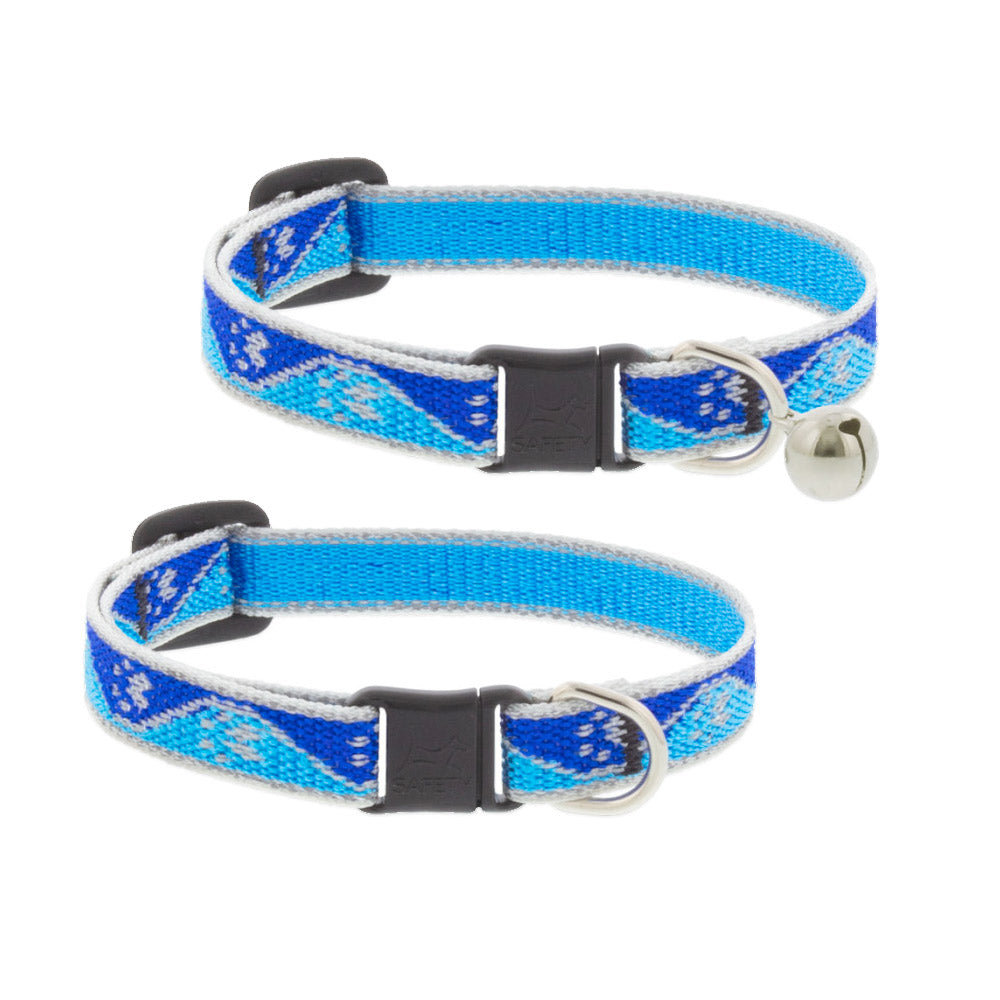 Reflective Safety Cat Collar – Blue Paws - With Bell