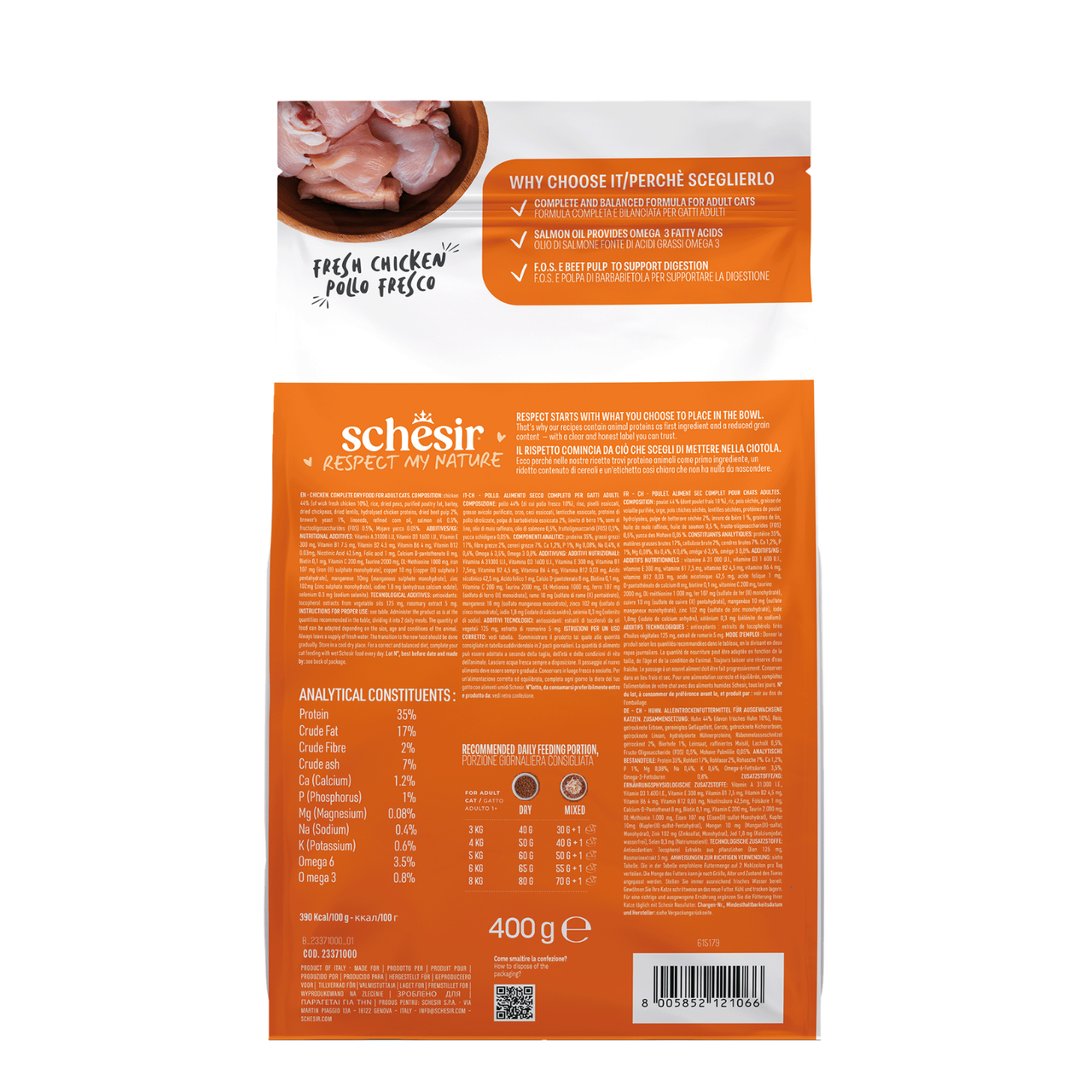 Schesir Monoprotein Adult Dry Cat Food – Fresh Chicken-400g