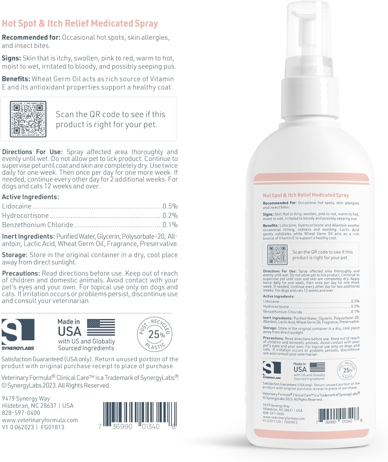 Synergy Labs Veterinary Formula Clinical Care Hot Spot & Itch Relief Medicated Spray 236ml For Dogs & Cats[Volume - 236ml]