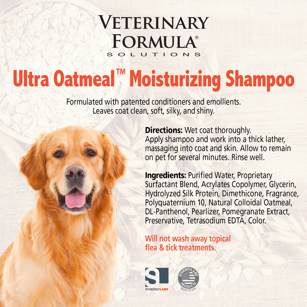 Synergy Labs Veterinary Formula Solutions Ultra Oatmeal Moisturizing Shampoo 17oz - 503ml