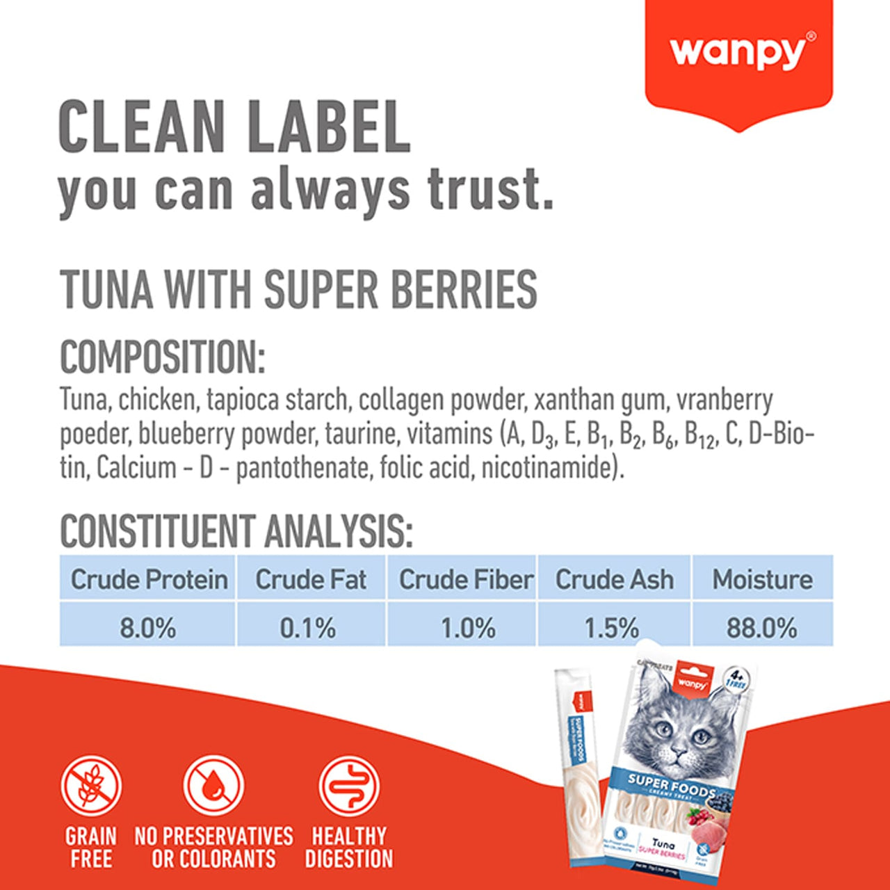 WANPY Superfoods Creamy Treat For Cat Tuna With Super Berries 70g