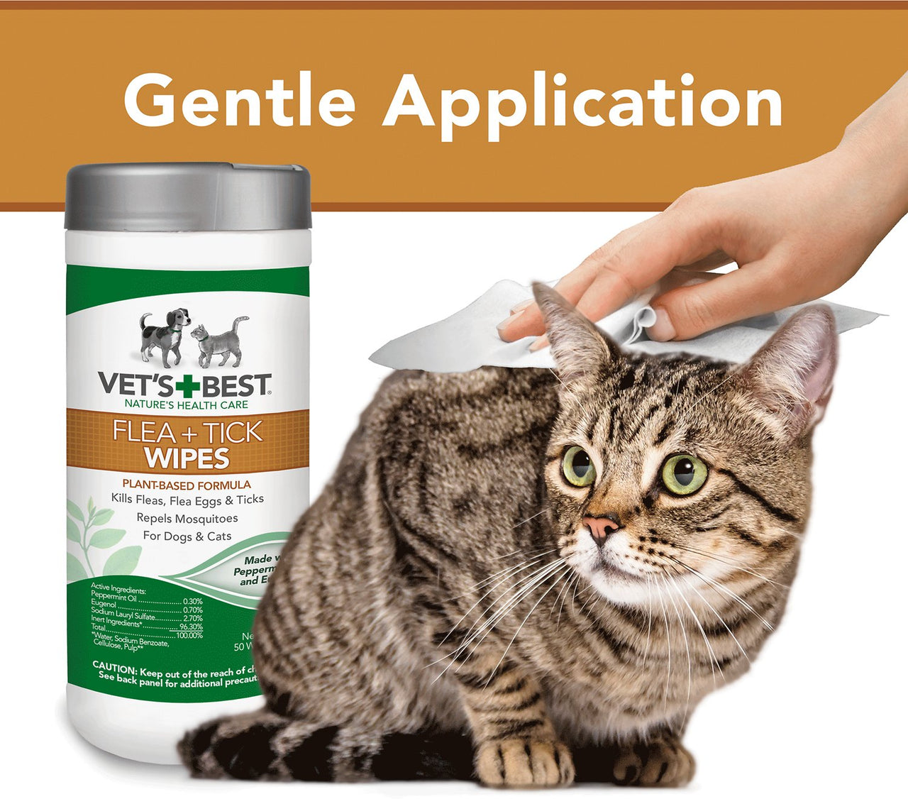 Vet’s Best Flea + Tick Dog & Cat Wipes, 50 count