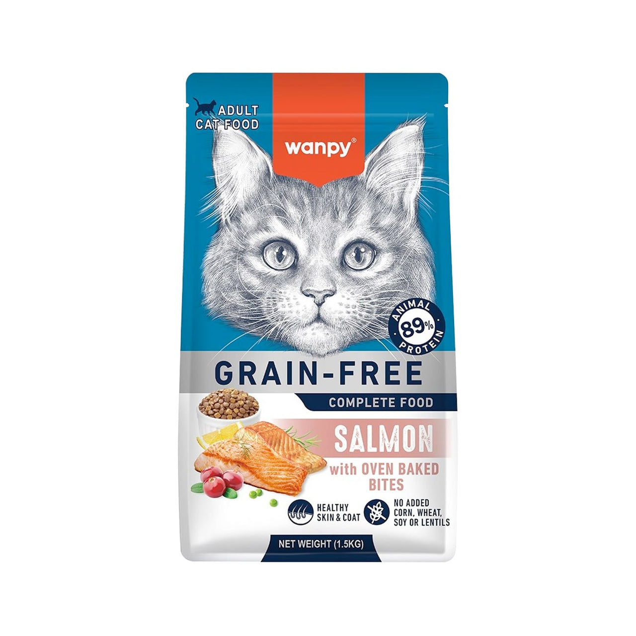 Wanpy Grain Free Complete Food for Adult Cat – Salmon Recipe - 1.5Kg