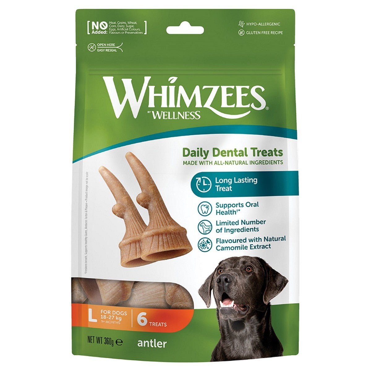 WHIMZEES Occupy Antler Natural Dental Chews for Dogs – Large (6pc)