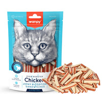 Thumbnail for Wanpy Chicken Jerky and Codfish Sandwiches for Cats 80g