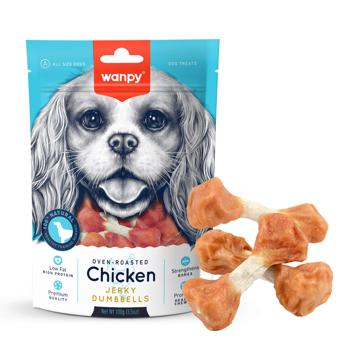 Wanpy Chicken Jerky Dumbbells 100g