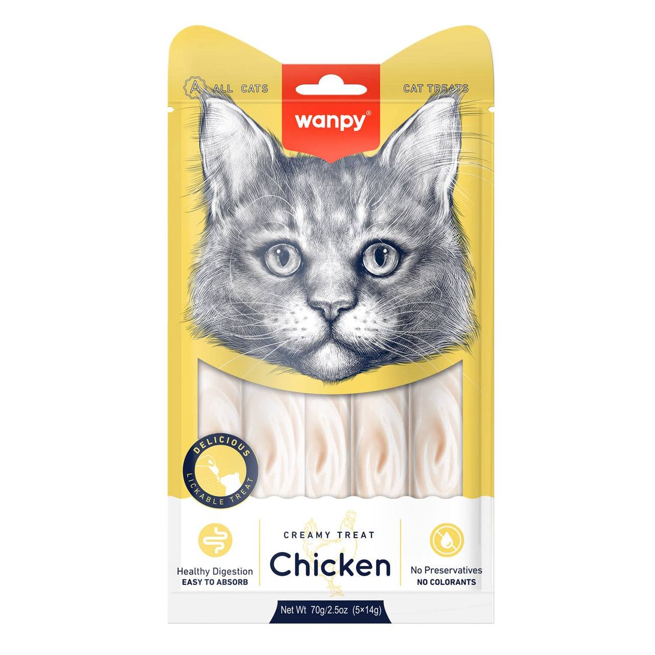 Wanpy Creamy Lickable Cat Treats – Chicken (14gx5)- 1Box 12pcs