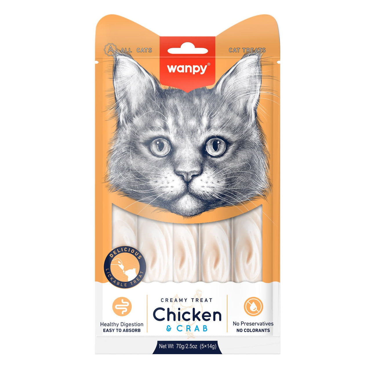 Wanpy Creamy Lickable Cat Treats – Chicken & Crab (14gx5) – 1Box 12pcs