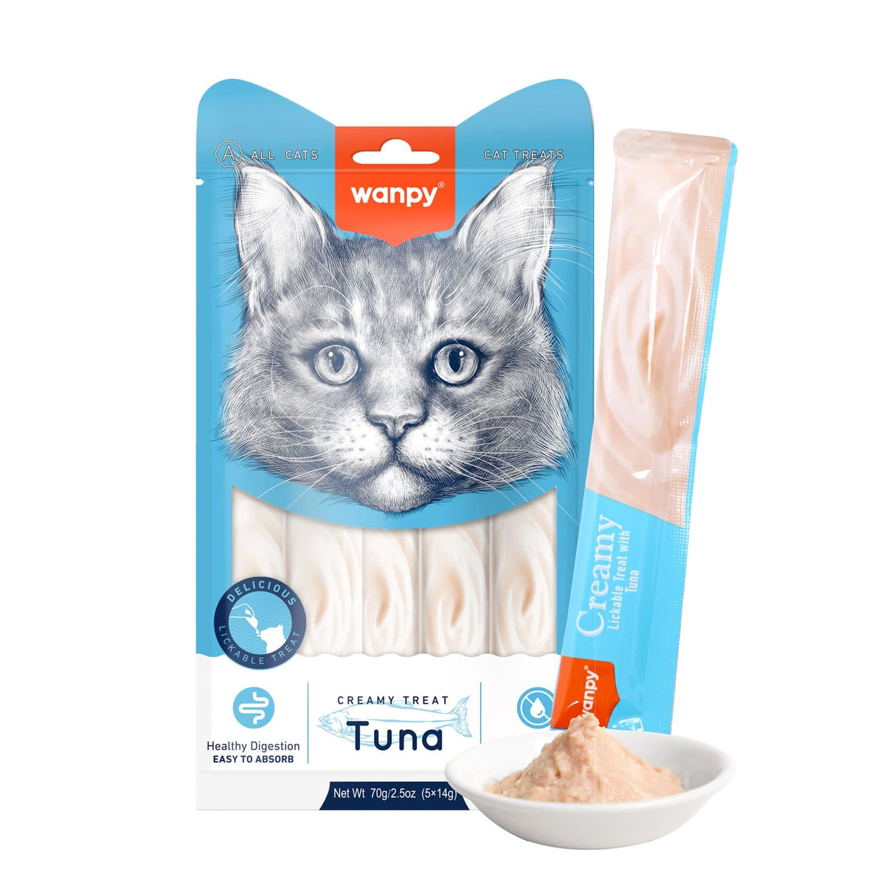 Wanpy Creamy Lickable Cat Treats – Tuna (14gx5) – 1Box 12pcs