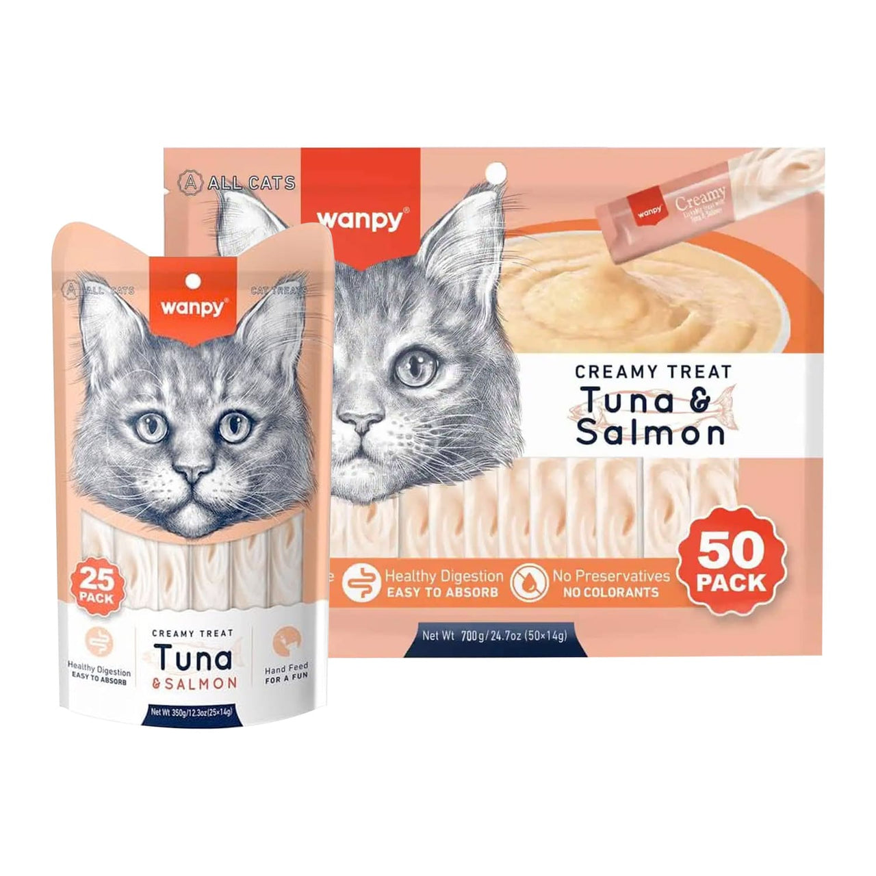Wanpy Creamy Lickable Cat Treats – Tuna & Salmon - 50P