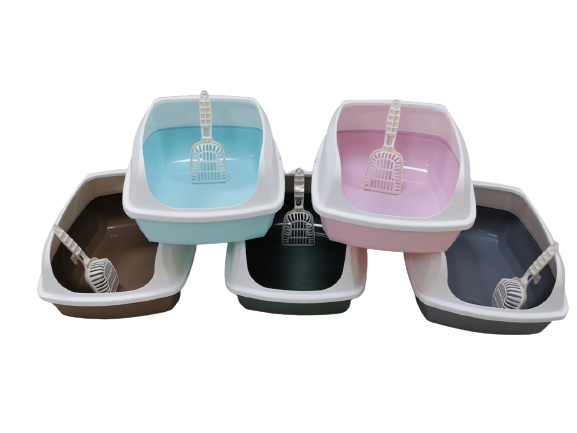 Cat Litter Box  Pan  Large with Scoop 56 x 42 x 23.5 - light-pink