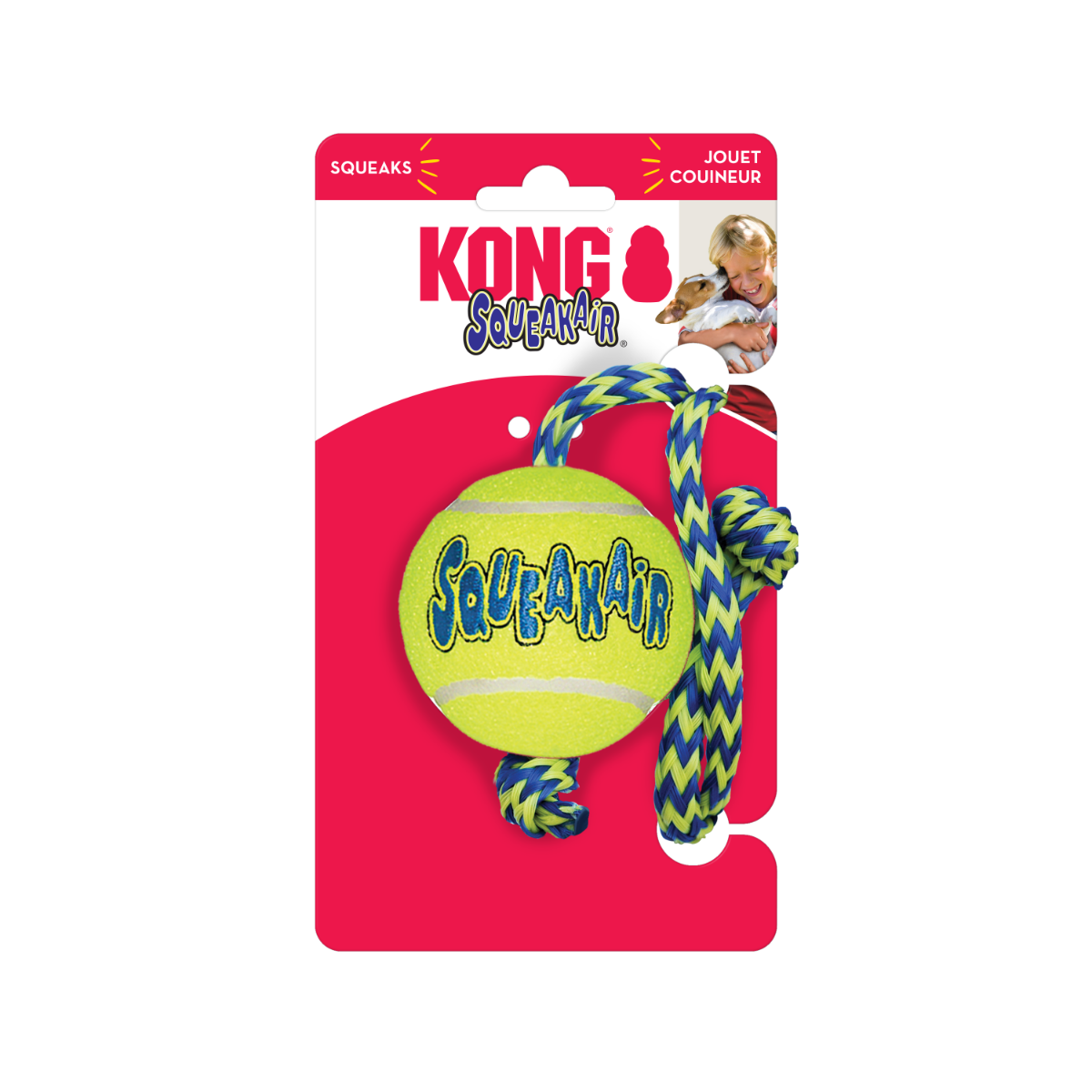 Kong SqueakAir Ball w/ Rope Dog Toy - Medium
