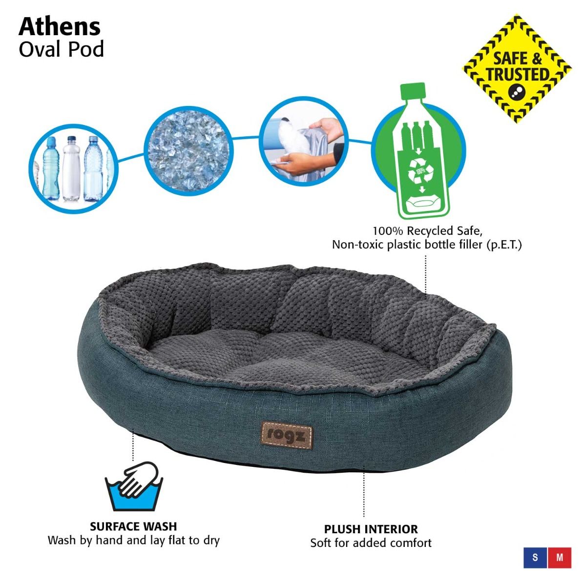 Rogz Athen Oval Cat Bed - PETROL Medium