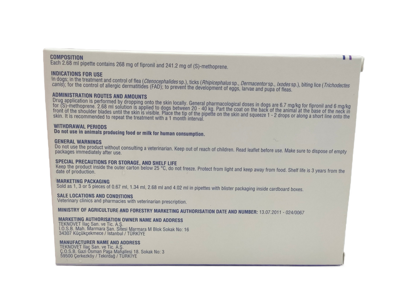 Fiproes Dog between 20 - 40 kg for External parasites 3 pippets