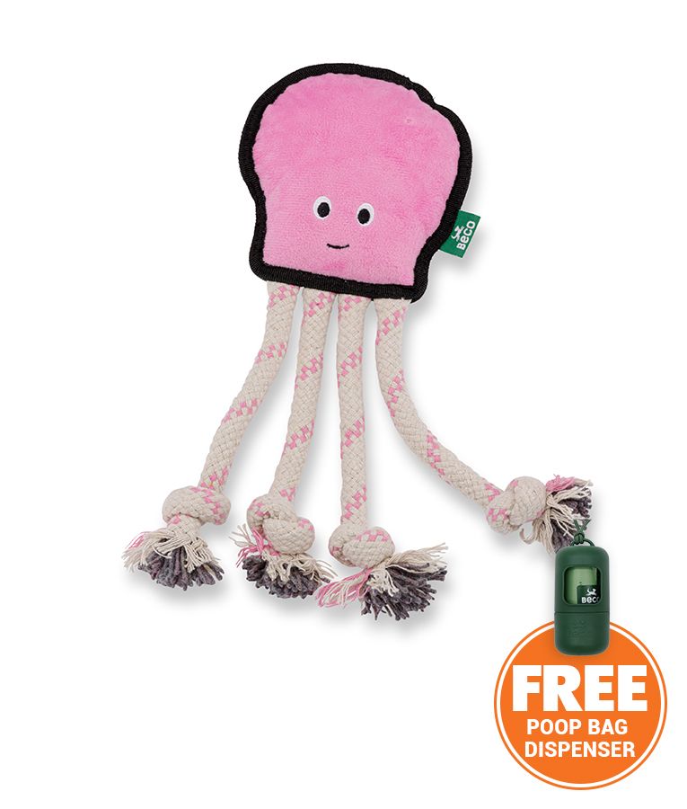 Beco Pets Rough & Tough Octopus Recycled Dog Toy - PINK MEDIUM