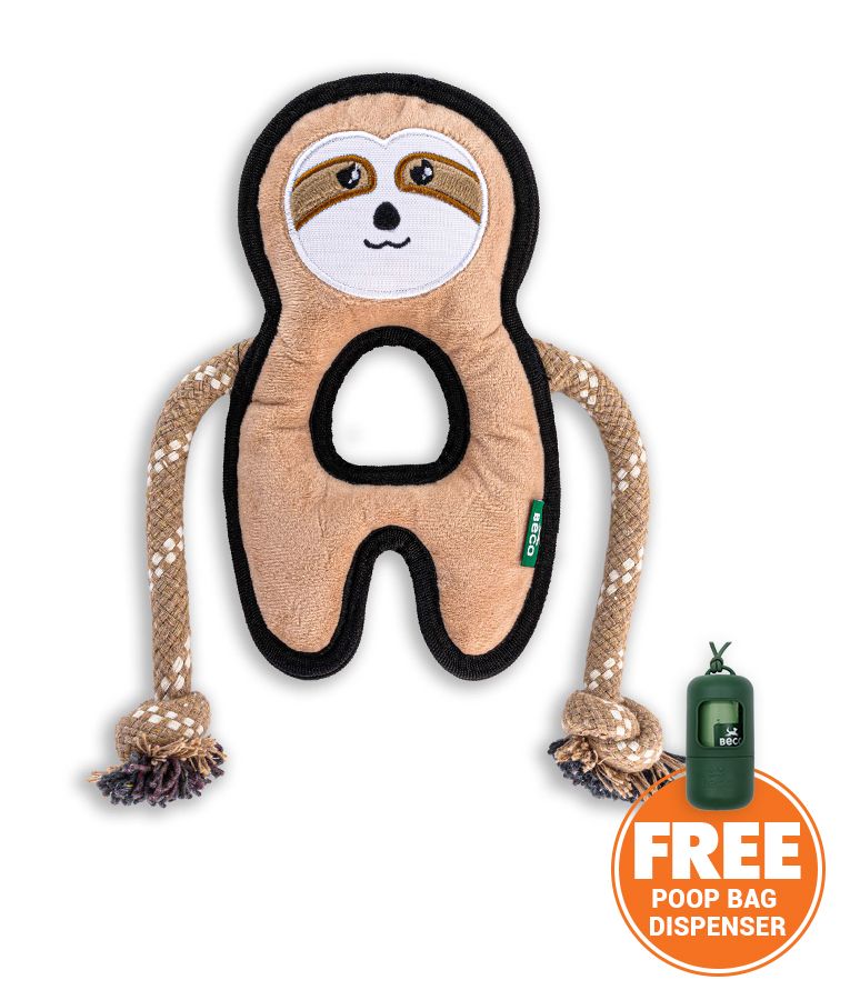 Beco Pets Rough & Tough Sloth Recycled Dog Toy - BROWN MEDIUM