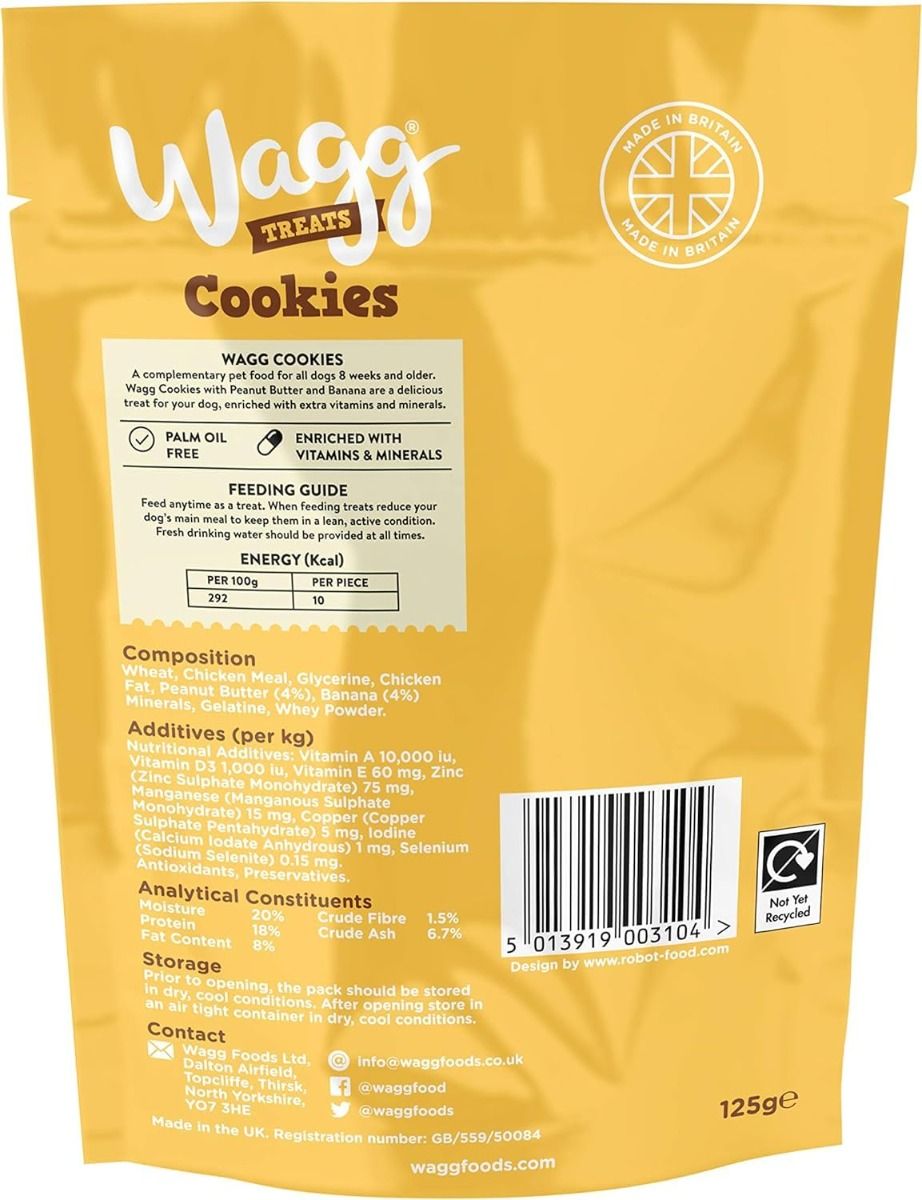 Wagg Cookies Peanut Butter & Banana Cookie Bites Oven Baked Dog Treats 125g - 125g
