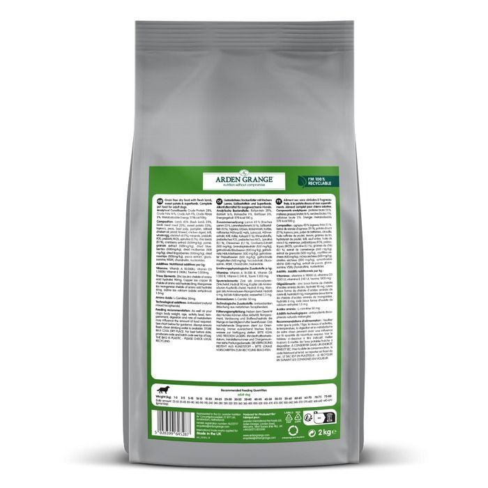 Arden Grange Grain Free Adult Lamb & Superfoods Dry Dog Food - 2kg