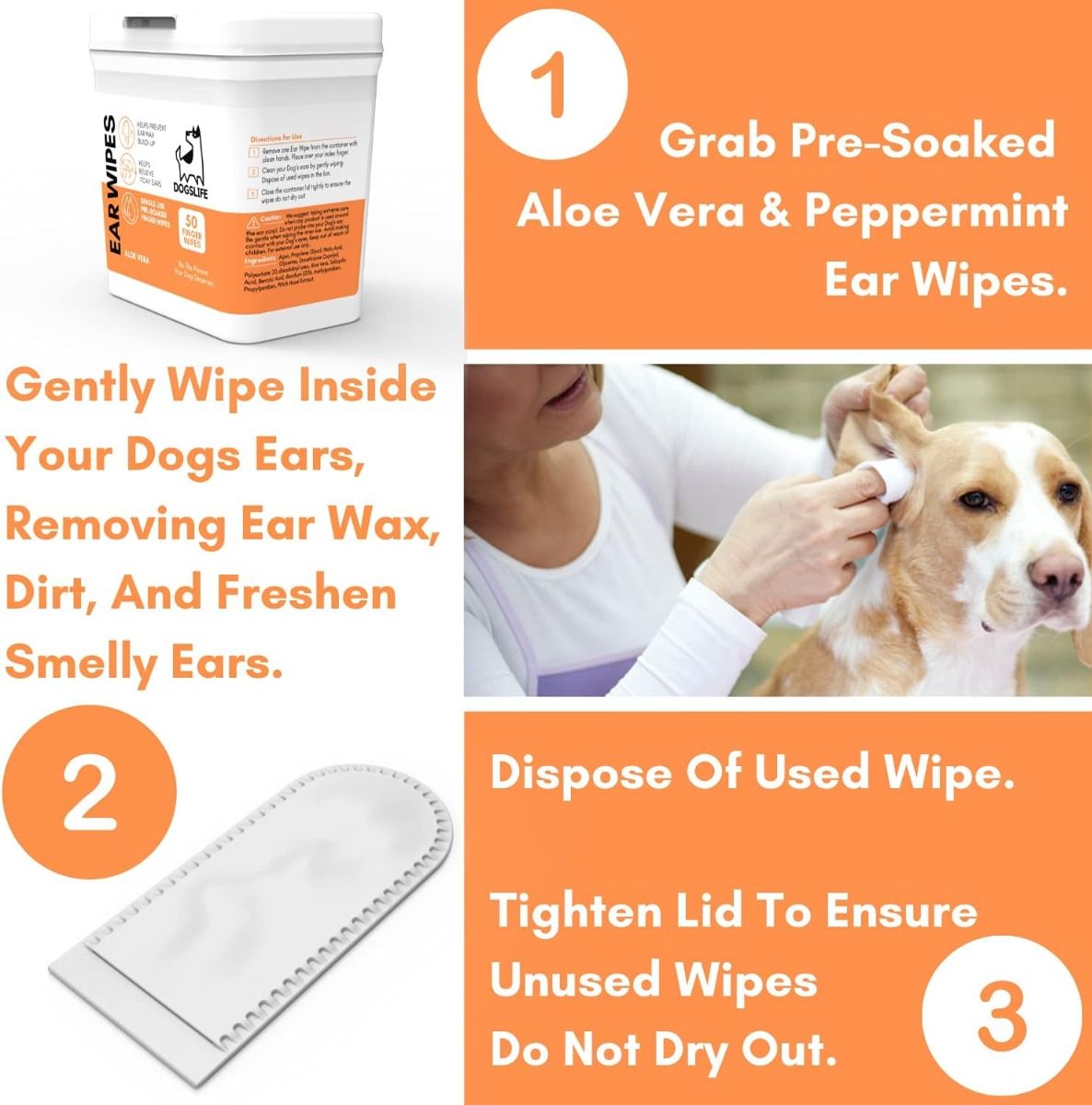 DogsLife Ear Wipes Aloe Vera Dog 50pcs -