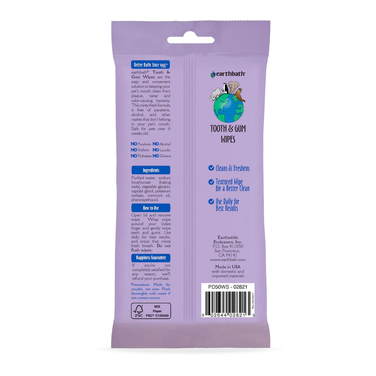 Earthbath Tooth & Gum Wipes – 50 Pet Wipes