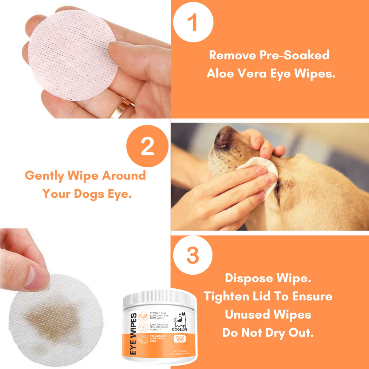 DogsLife Eye Wipes Aloe Vera Dog 100pcs -