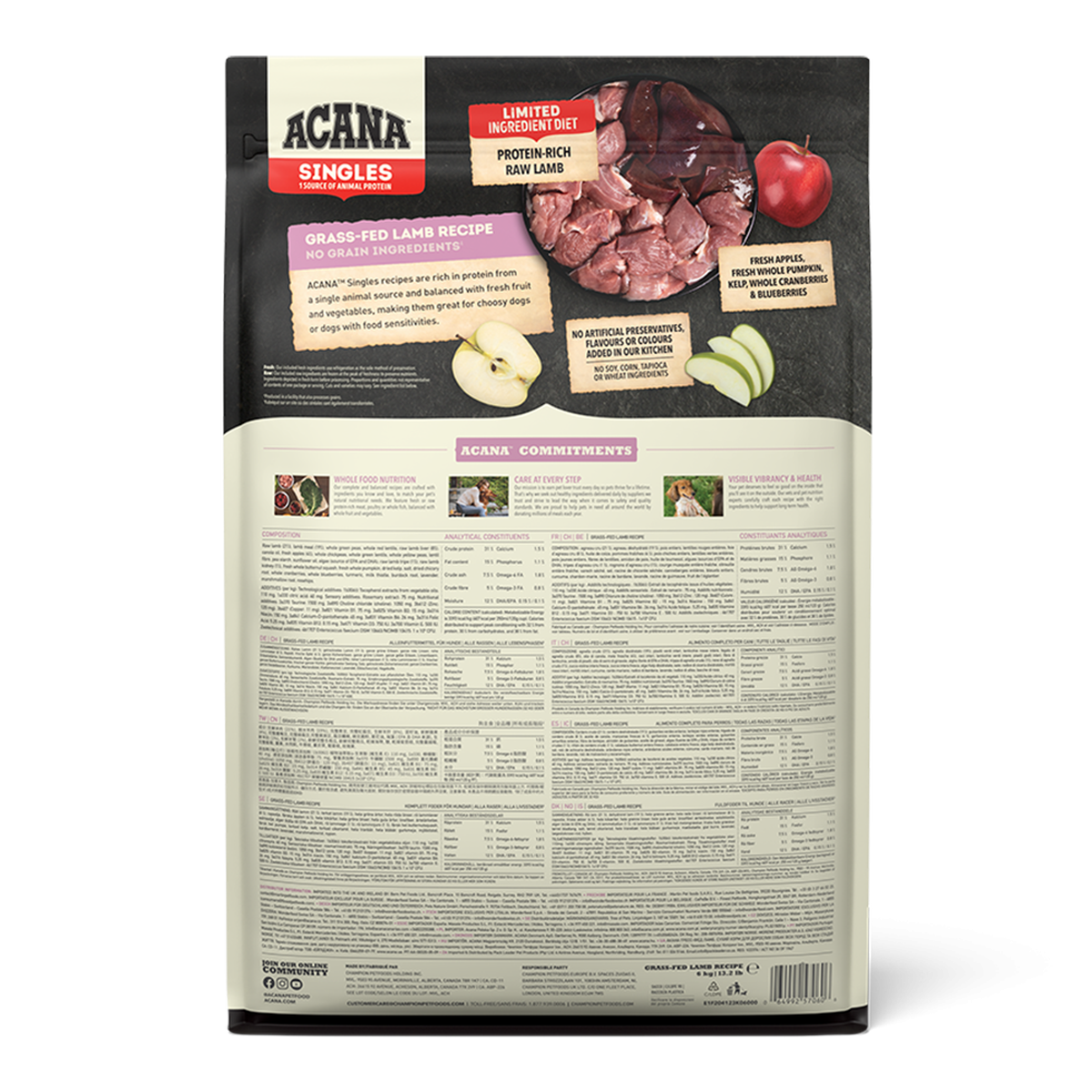 Acana Singles Limited Ingredient Diet Grass-Fed Lamb Recipe Dry Dog Food - 11.4kg