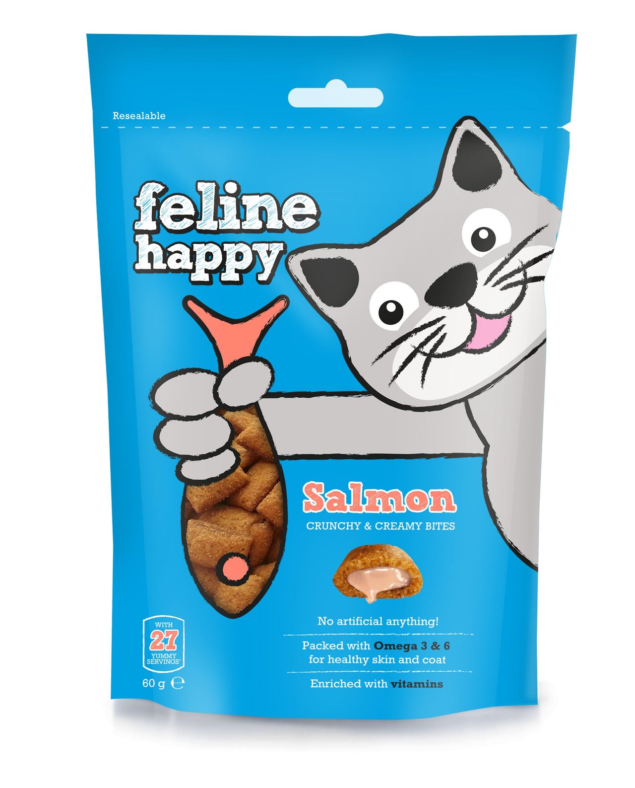 Feline Happy Salmon Crunchy & Creamy Cat Treats 60g - 60G