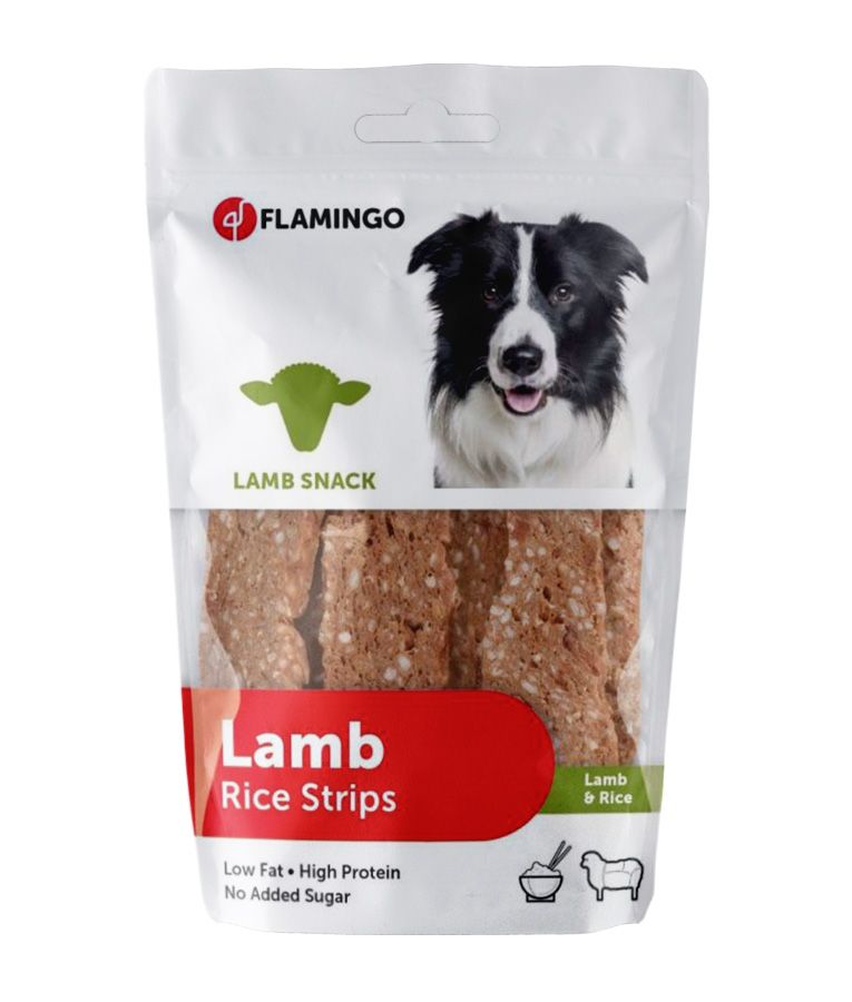 Flamingo Hapki Snacks Lamb & Rice Strips Dog Treats 85g - 85G