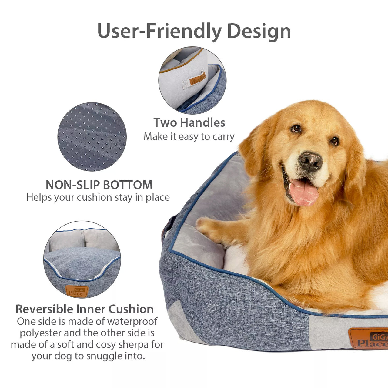 GiGwi Place Removable Cushion Luxury Dog Bed - Round - small - mustard