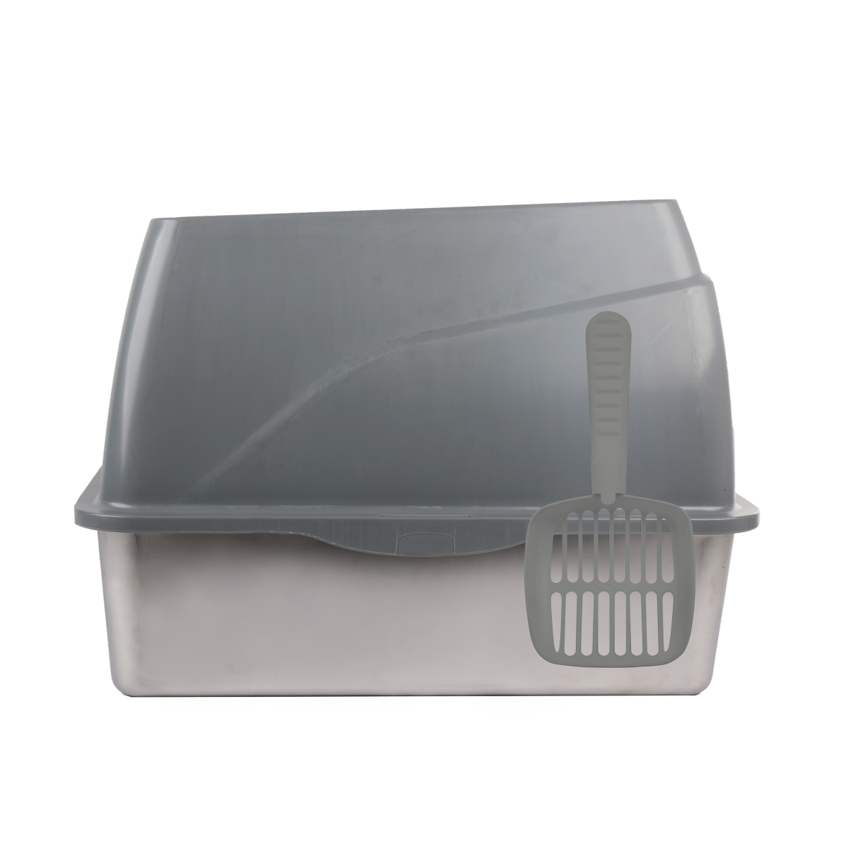 Go Fresh - Stainless Steel No Mess Cat Litter Box - Grey