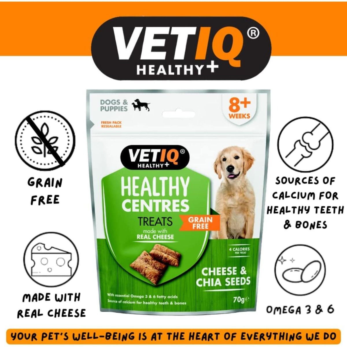 VetIQ Healthy Centres Cheese & Chia Seeds Dog Treats 70g - 70g