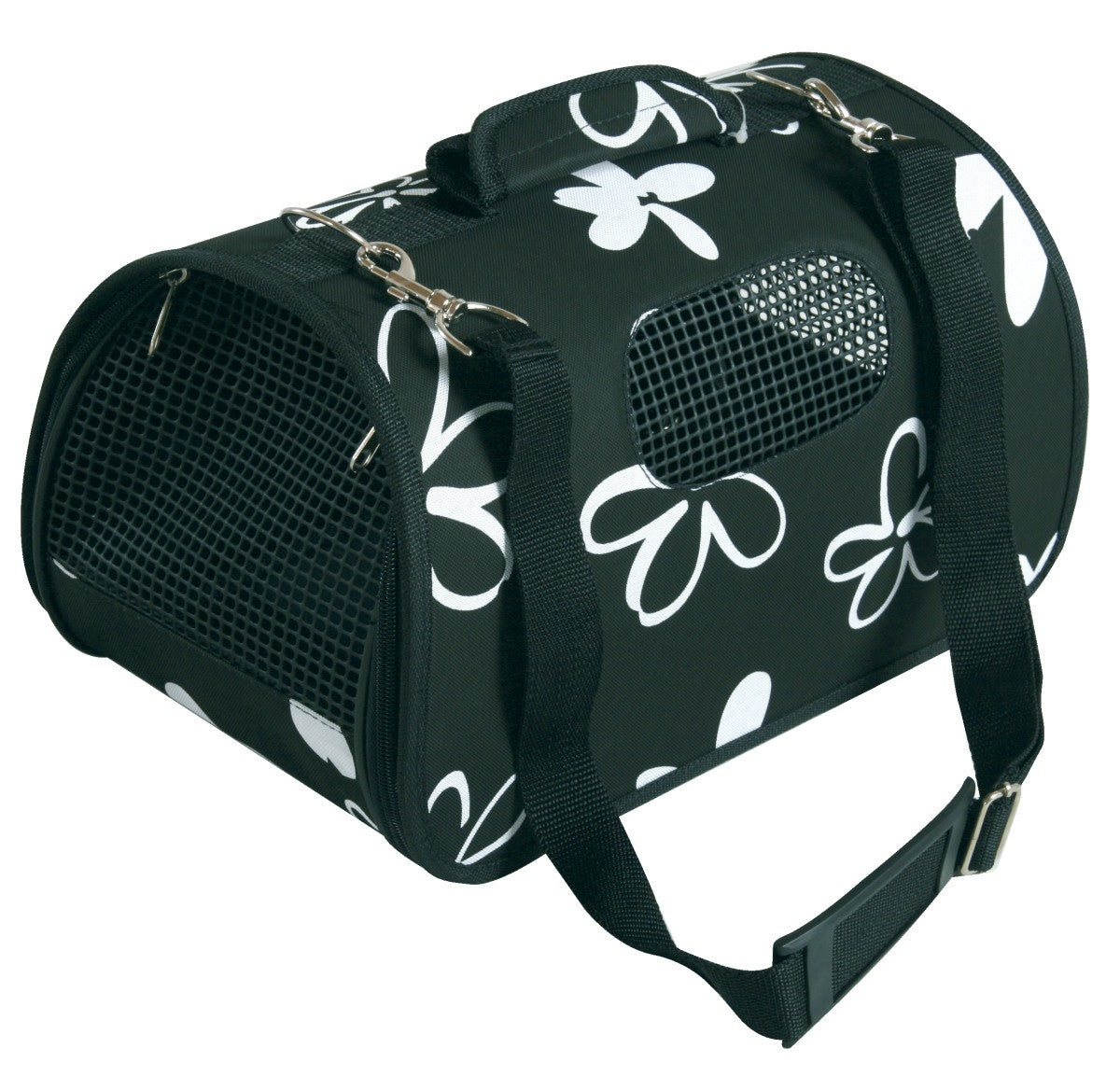 PET CARRIER FLOWER BLACK MEDIUM