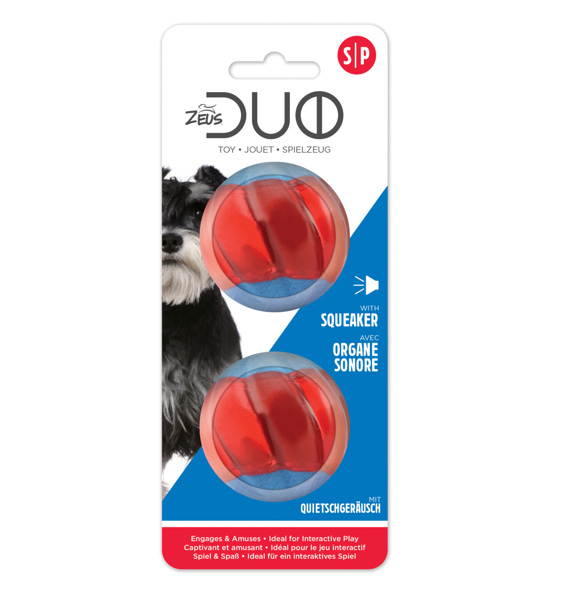 Zeus Duo Ball, 5cm with Squeaker, 2pk