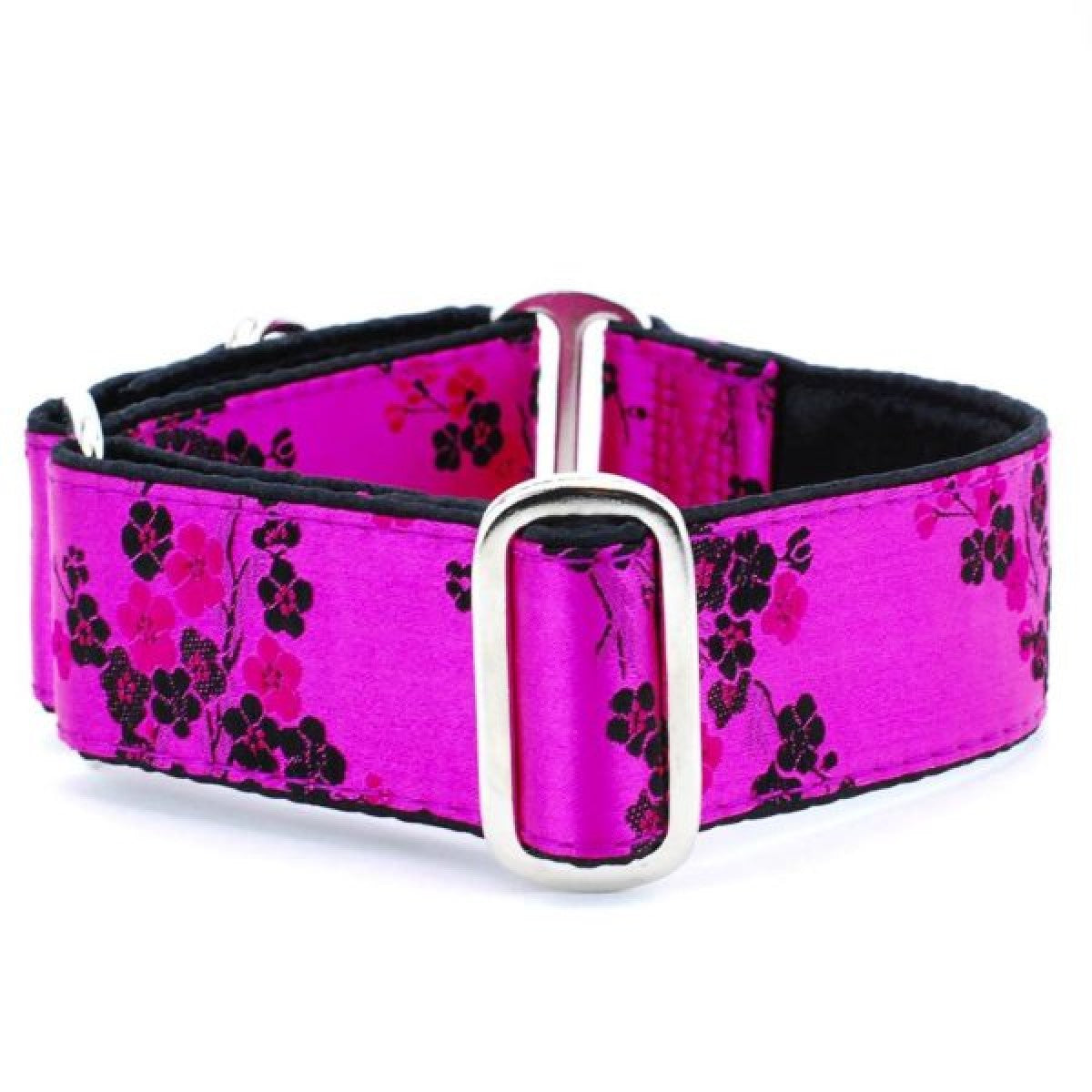 Small Satin Lined Martingale Collar - Cherry Blossoms Fuchsia