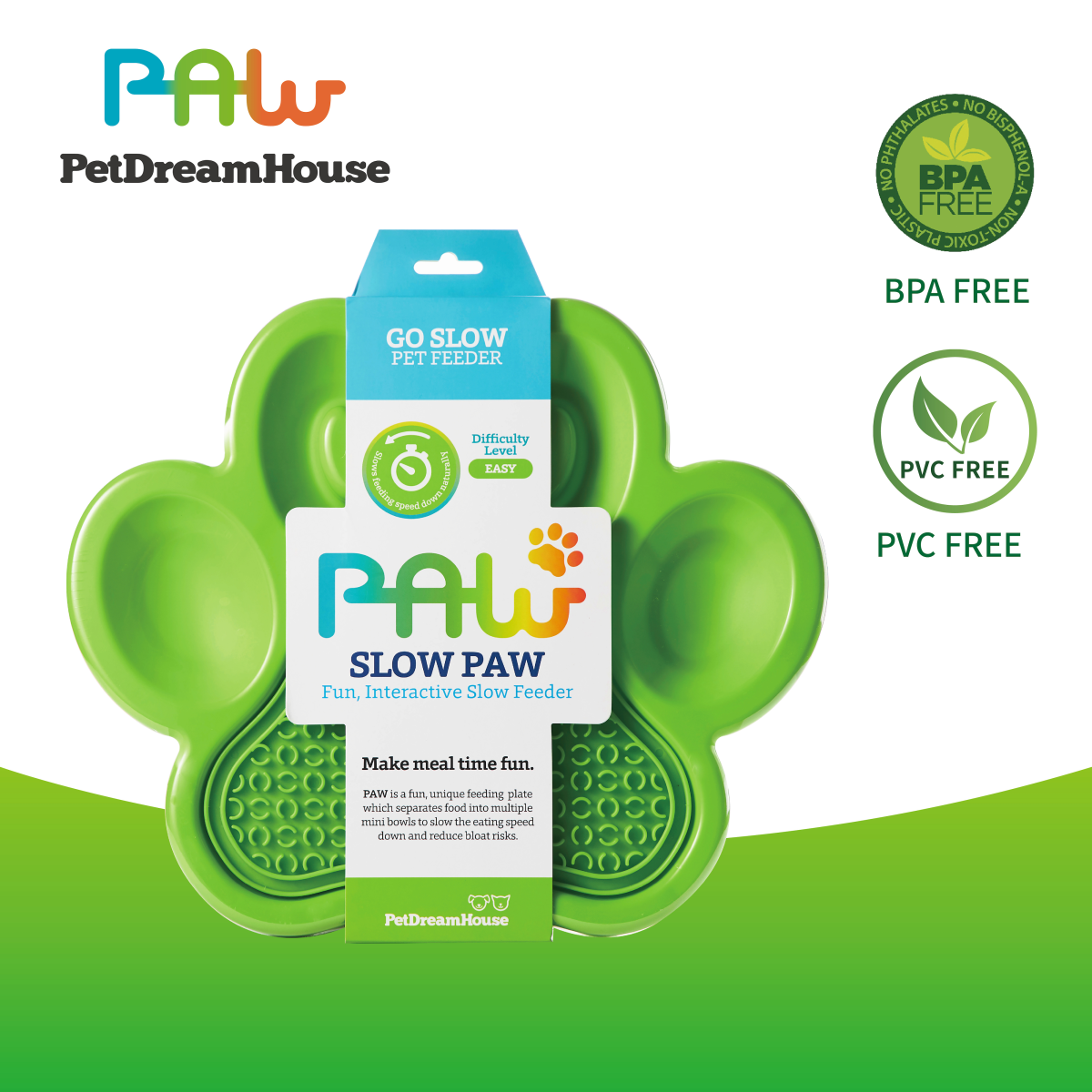 PetDreamHouse PAW 2-in-1 Slow Feeder & Lick Pad Green