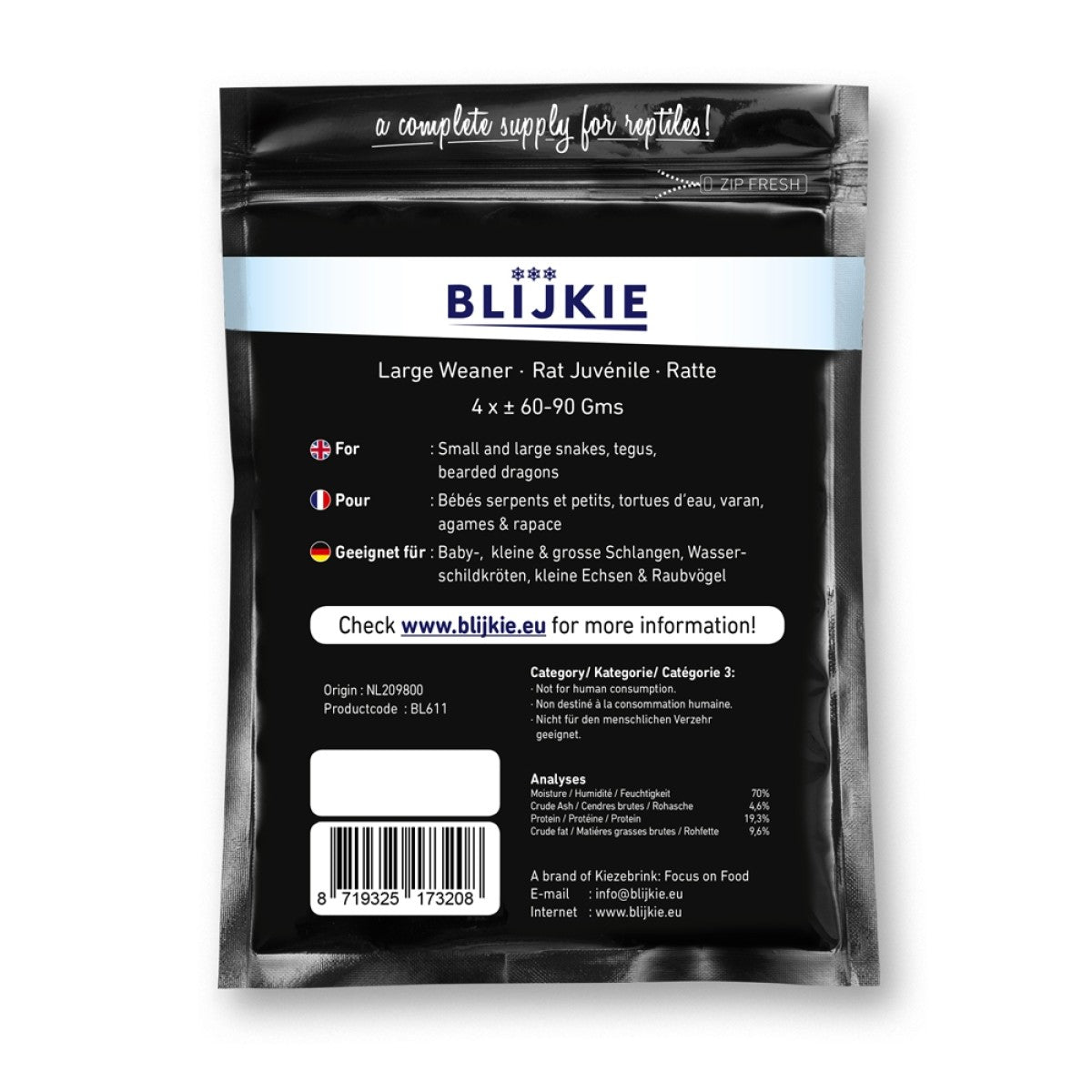 Blijkie black foil line large weanerrat 60-90g, 4 pcs