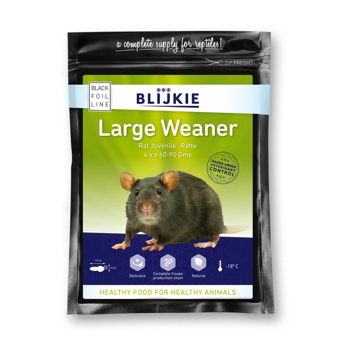 Blijkie black foil line large weanerrat 60-90g, 4 pcs