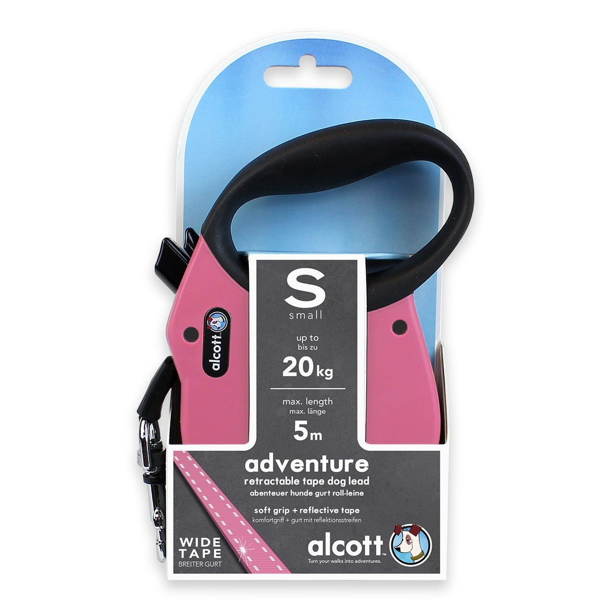 Adventure retractable leash, 5 m - Small - Pink