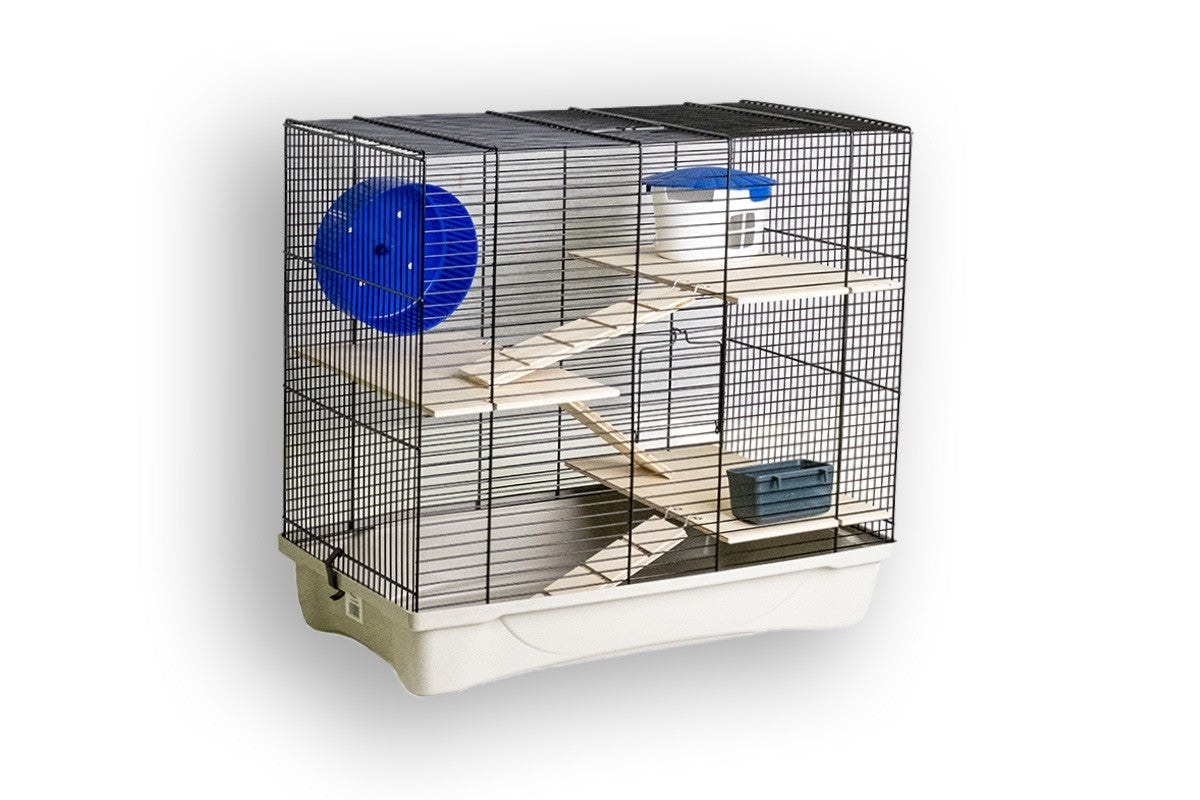 H12 Hamster cage with wood accessories - 58 x 32 x 54 cm/Black & Sand