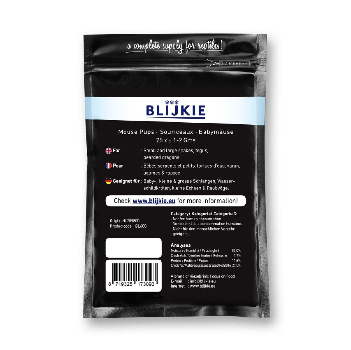 Blijkie black foil line baby mice 1-2g, 25 pcs