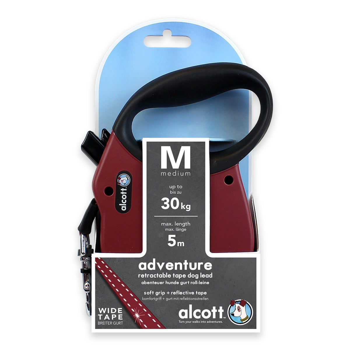 Adventure retractable leash, 5 m - Medium - Red