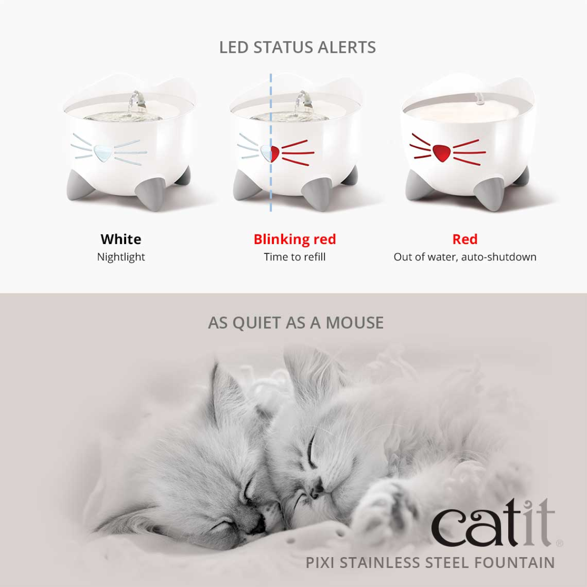 Catit PIXI Stainless Steel Fountain - White/2.5L