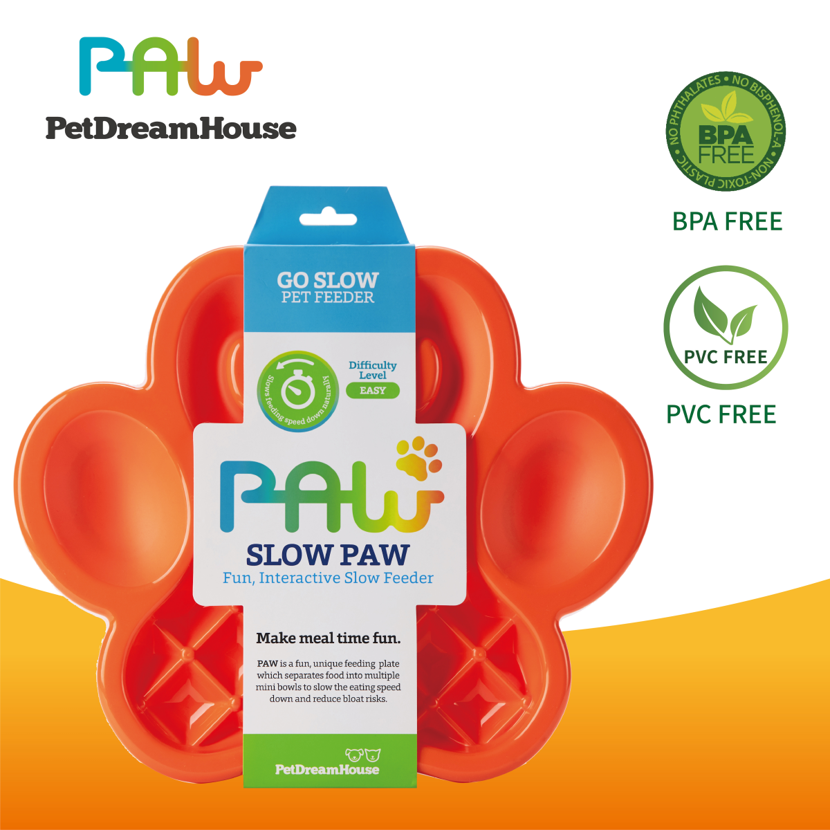 PetDreamHouse PAW Slow Feeder Orange