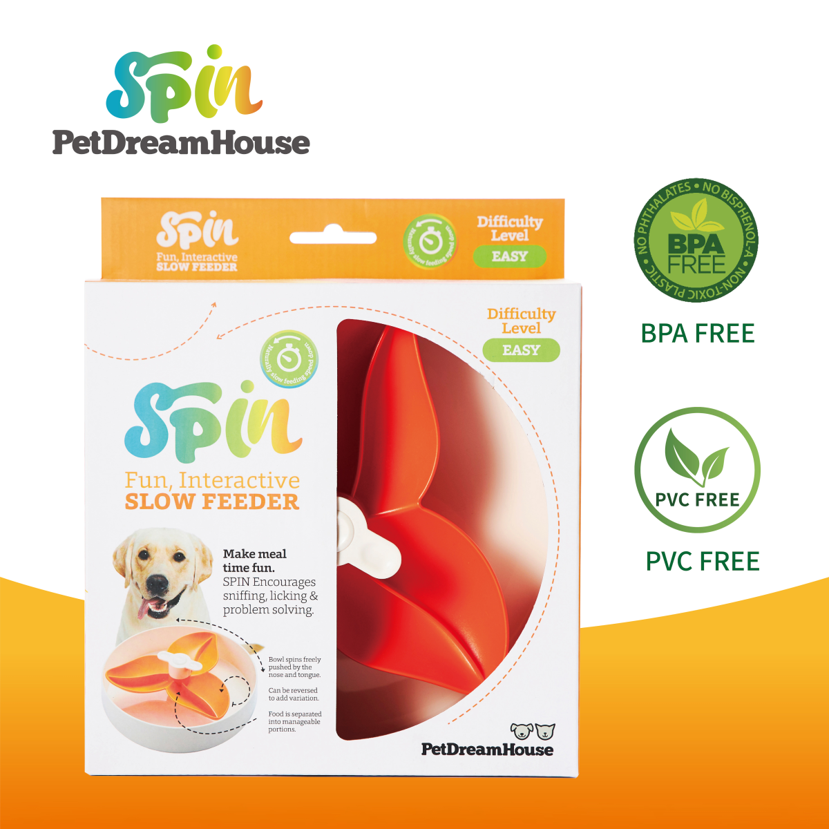 PetDreamHouse SPIN Interactive Feeder Bougainvillea Orange