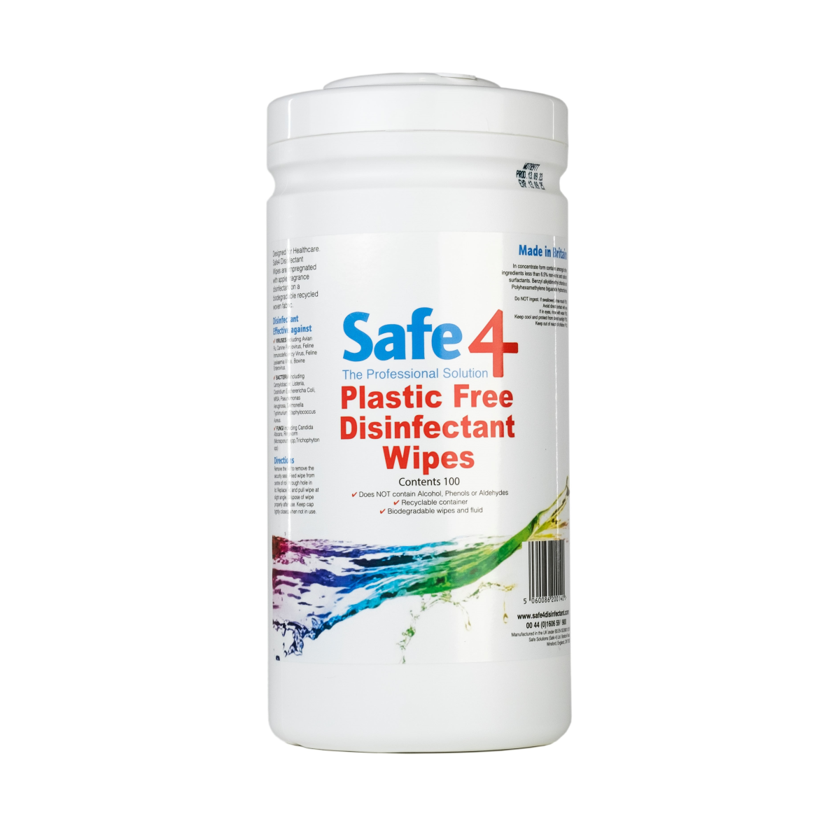 Safe4 Plastic Free Disinfectant Wipes 1:10 dilution, 100 wipes