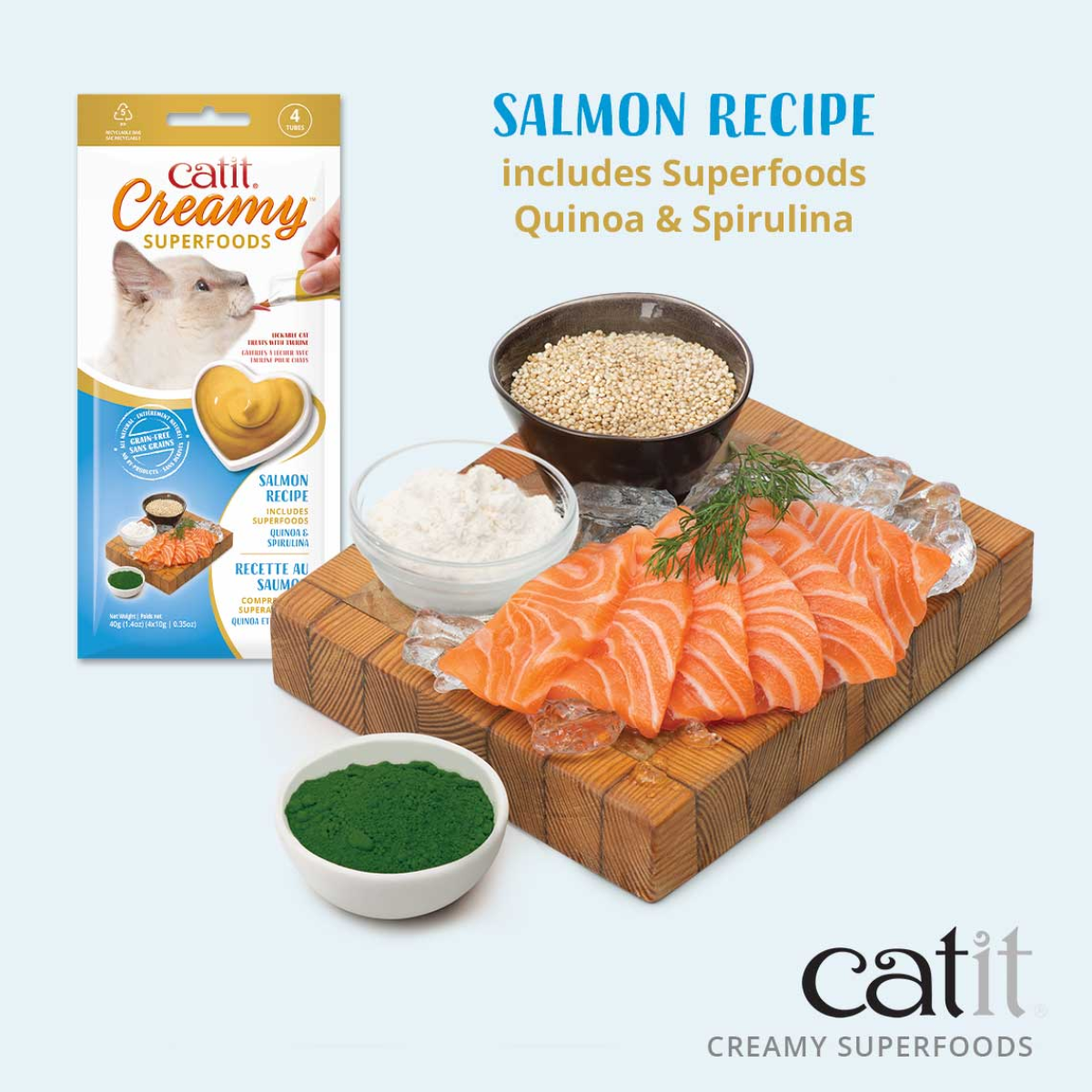 Catit Creamy Superfood Treats, Salmon Recipe with Quinoa & Spirulina, 12pk/box