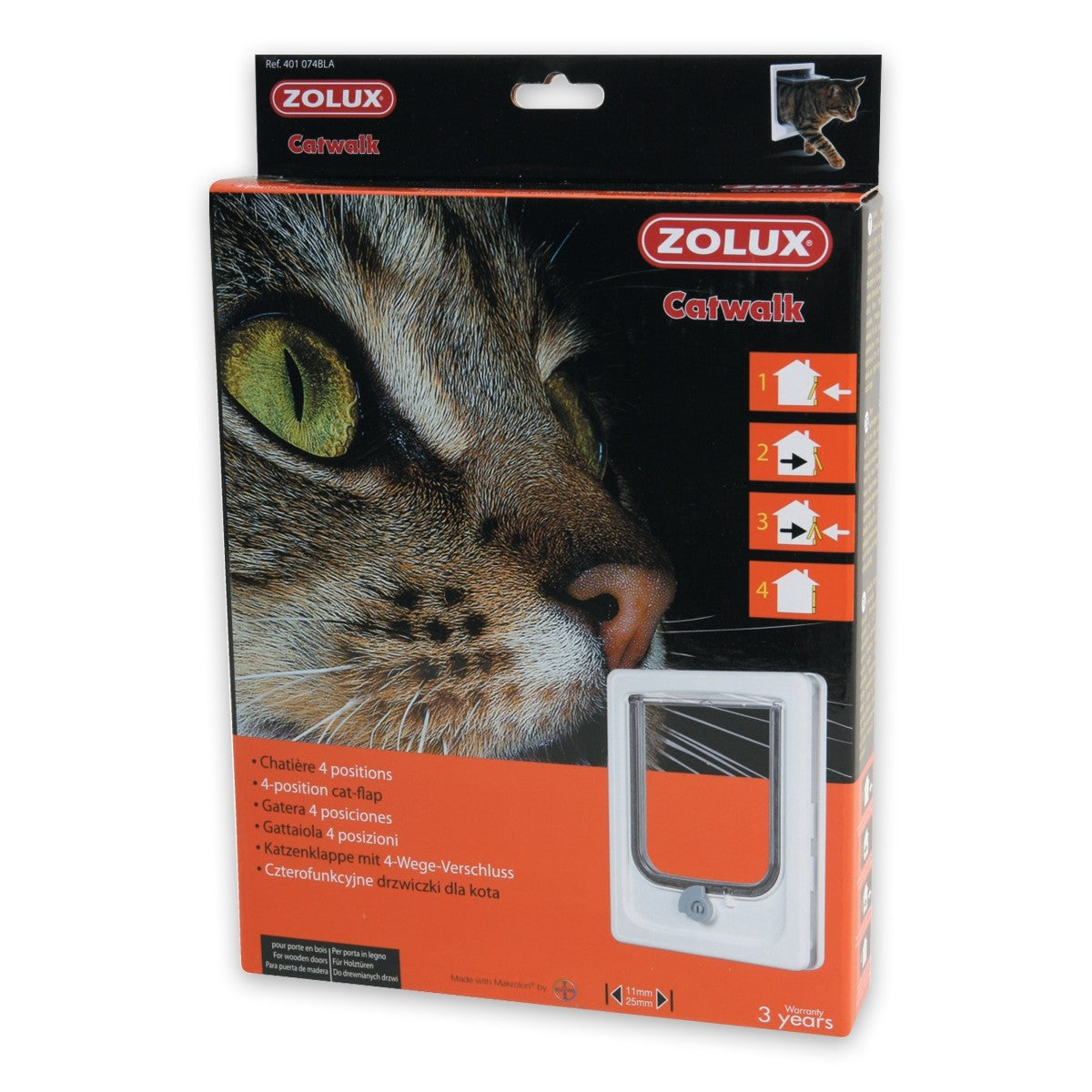 Cat-flap for Wooden Door - 4 Position White