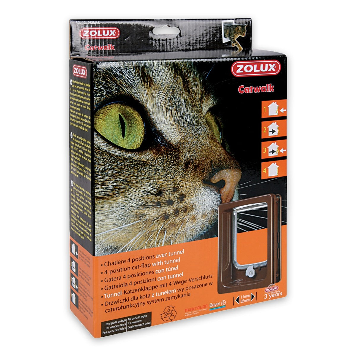 Cat-flap for Wooden Door with tunnel - Brown