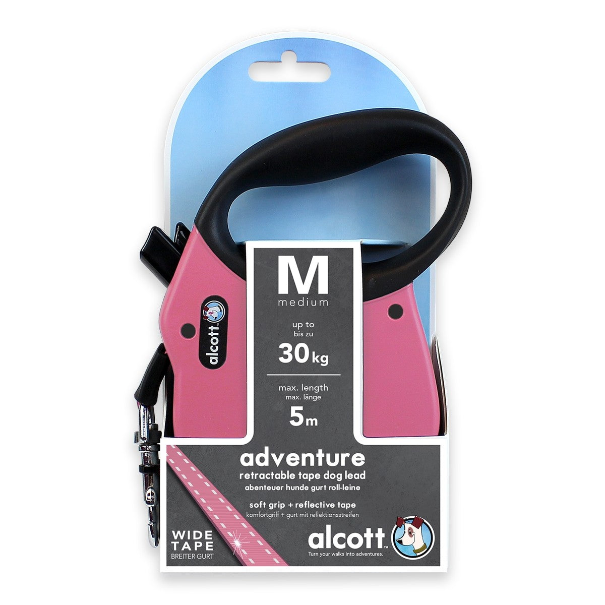 Adventure retractable leash, 5 m - Medium - Pink